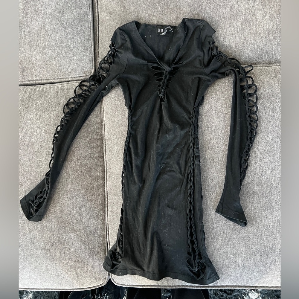 Current Mood Black Lace-Up Long Sleeve Dress
